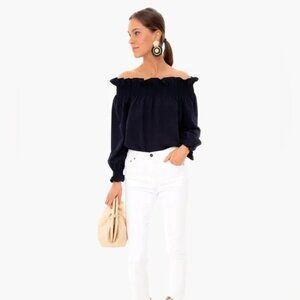 Tuckernuck Marguerite Off-the-Shoulder Black Blouse S Ruffle EUC Classic Party